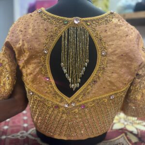 Designer Handwork Bridal Blouse with Teardrop Back Neck & Beaded Tassels